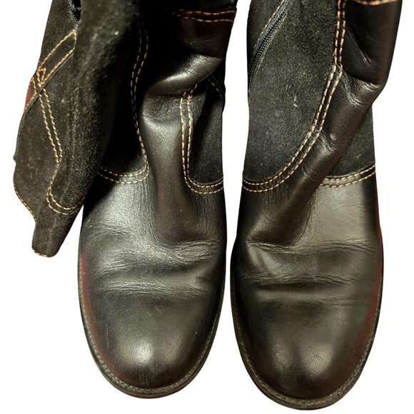 Franco Sarto Black Leather Suede Women's Mid-Calf Boots With Brown Stitching 9M - Picture 3 of 9